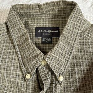 Eddie Bauer Olive Green Plaid Button-Down Shirt